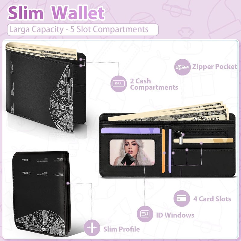 Funermei Cute Wallet for Men Women Star Leather Bifold Wallet for Girls Boys Aesthetic Cool Space Credit Card Holder RFID Blocking Id Cash Slim Small Bi Fold Wallets with Coin Pocket Teen Stars Design - Image 4